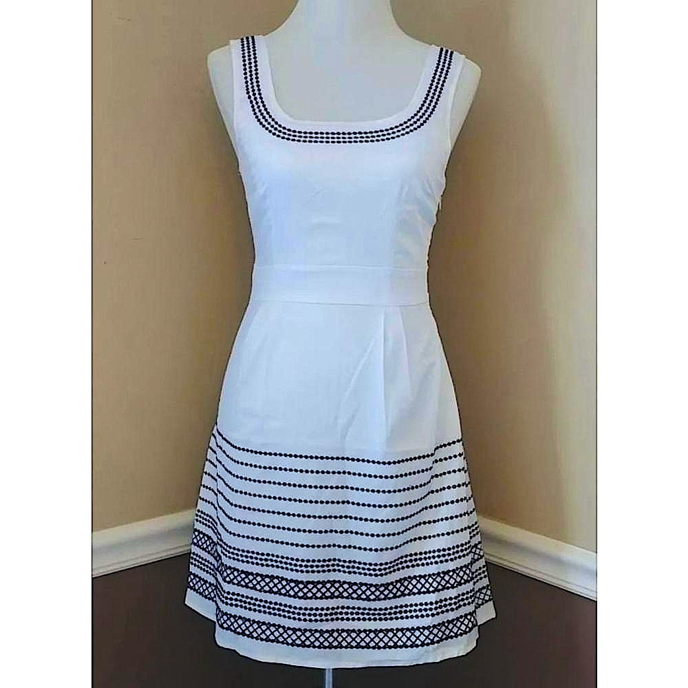White Satin Black Embroidery Sleeveless Dress by Sunny Girl Coquette Mod Small